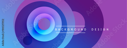 Abstract vibrant circles overlap creating gradient effect. Blue, purple hues dominate design, text present. Modern, dynamic composition.