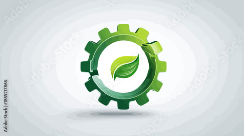 Green Gear with Leaf and Recycling Arrows Icon. Sustainable Technology, Environmental Protection, Eco-friendly Solution Concept.