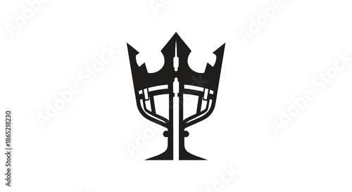 An elegant black crown design with intricate details is prominently displayed as a striking silhouette