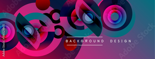 Abstract colorful design features overlapping circles, gradients. Modern aesthetic, vibrant hues create dynamic visual impact.