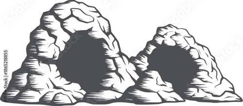 Black and of jagged rocky mountain peaks outline editable