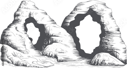 Black and line of rocky arches in a natural landscape