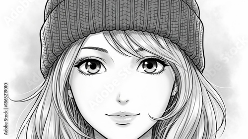 Beautiful young woman with long hair wearing a beanie hat