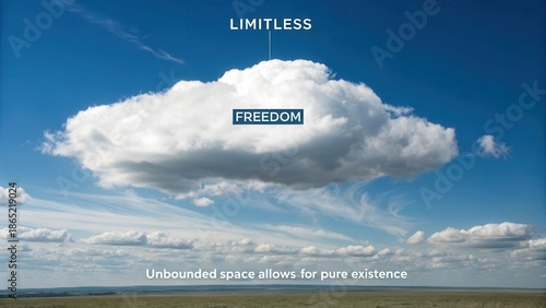 A vast open sky simulation with a large, fluffy cloud, representing freedom and limitless potential