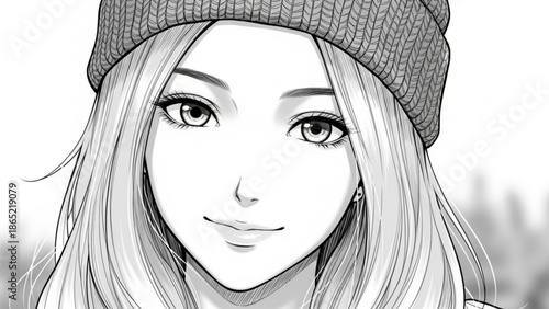 Beautiful young woman wearing beanie smiling
