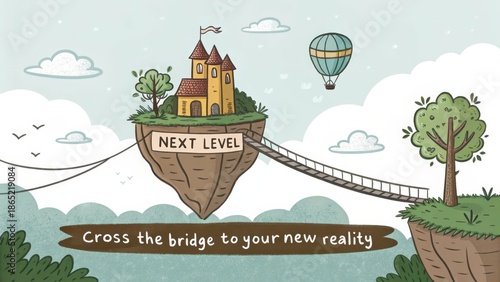 A Whimsical Floating Island Castle Connected By A Bridge To A New Level In The Sky