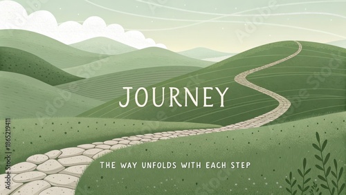 A Winding Stone Path Leading Through Gentle Rolling Green Hills Under a Soft Sky, Symbolizing an Ongoing Journey