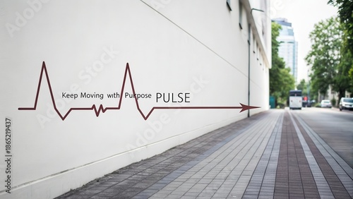 A single strong heartbeat rhythm visualized as a line moving with purpose across a modern building's exterior wall