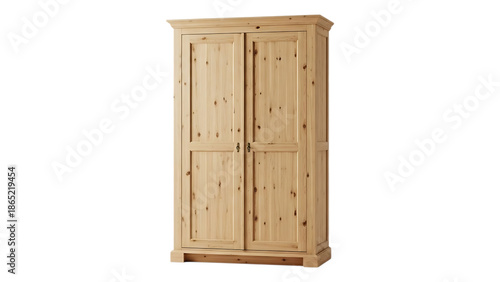 Wallpaper Mural A tall, light-colored wooden wardrobe with two doors stands against a black background Torontodigital.ca