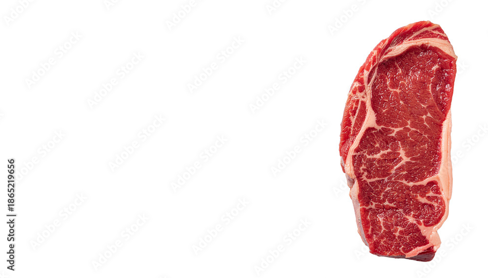 Fototapeta premium Isolated raw steak cut with visible marbling on a white background, food ready for compositing on white and transparent background