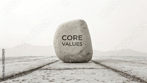 A single, unyielding foundation stone inscribed with the words Core Values stands firmly on paved ground, representing strength and stability.
