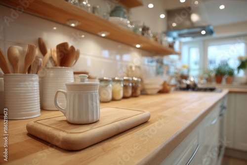 Wallpaper Mural countertop with blurred home kitchen background, kitchen tabletop with copy space over blurred kitchen in background Torontodigital.ca