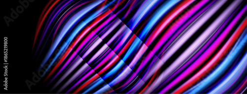 Abstract lines create vibrant wave pattern. Colors blend, forming dynamic visual experience. Brightness contrasts with dark background.