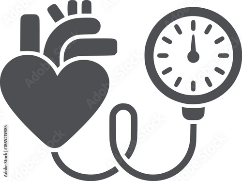 Monochrome of a heart and pressure gauge in flat