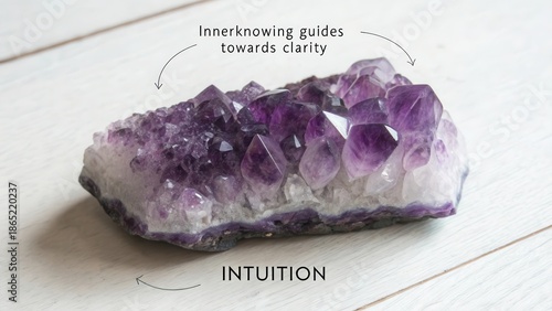 A stunning, smooth deep violet amethyst crystal cluster with radiating facets, showcasing inner knowing and intuition.