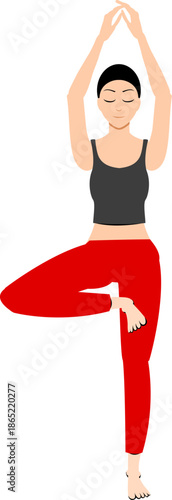 Woman in Tree Pose Vrikshasana practicing yoga for balance and mindfulness isolated on white background