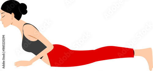 Woman in Cobra Pose illustration of yoga practice for fitness and wellness flat design on white background