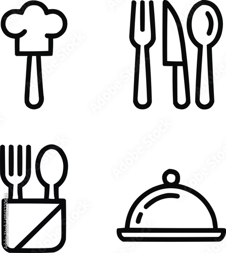 Modern Culinary Utensil Icons  Flatware, Restaurant, and Food Service Symbols