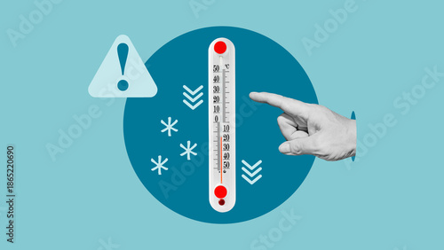 Wallpaper Mural Sudden Temperature Drop and Cold Snap Warning Concept with Thermometer, Extreme Weather Symbols and Climate Alert Torontodigital.ca