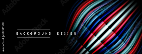Abstract flowing lines create dynamic visual effect. Dark background highlights vibrant color gradients, modern design element.