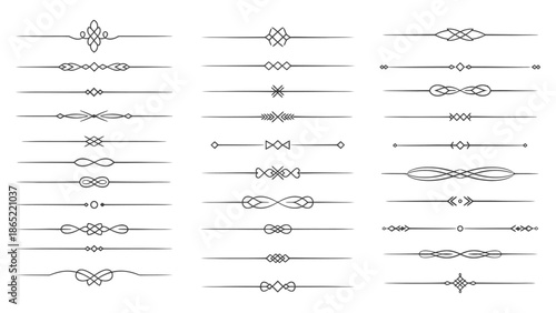 Vector set of vintage calligraphic design elements featuring ornate floral scrolls, Victorian borders, and decorative dividers for elegant retro page decoration and menu frame illustrations