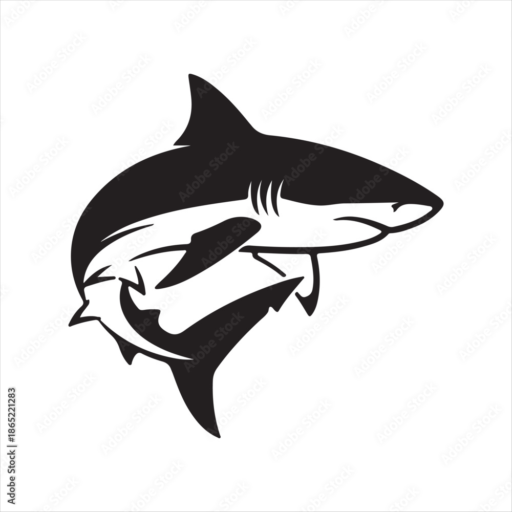 Fototapeta premium Shark silhouette aggressive sea predator vector illustration