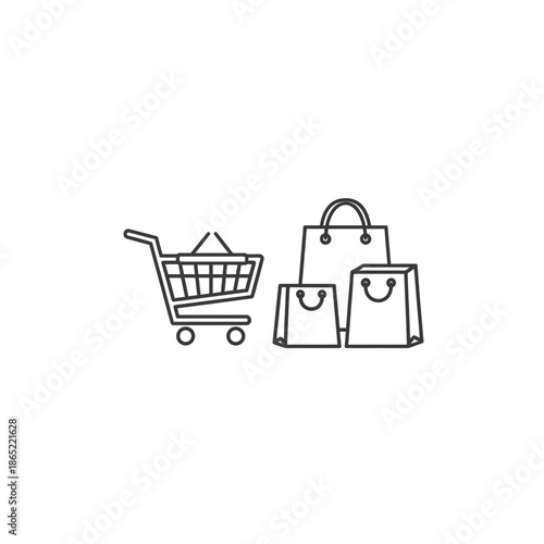 Minimalist Shopping Cart and Bag Illustration for E-commerce Design