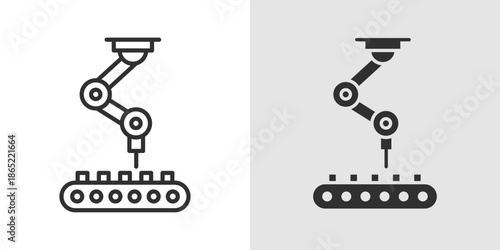 Factory Robot Icon representing industrial automation, robotic arms, smart manufacturing, and advanced production technology.