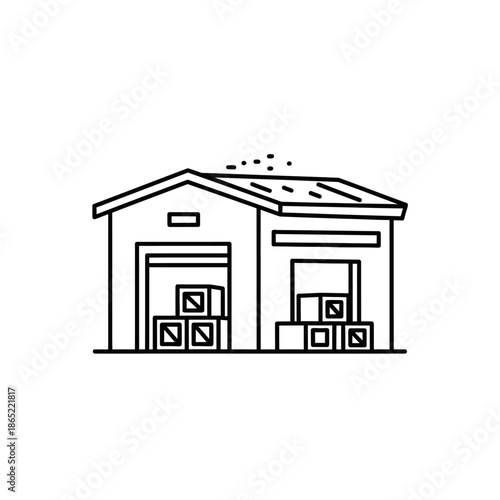 Minimalist Line Drawing of Modern Warehouse or Storage Facility for Industrial Use
