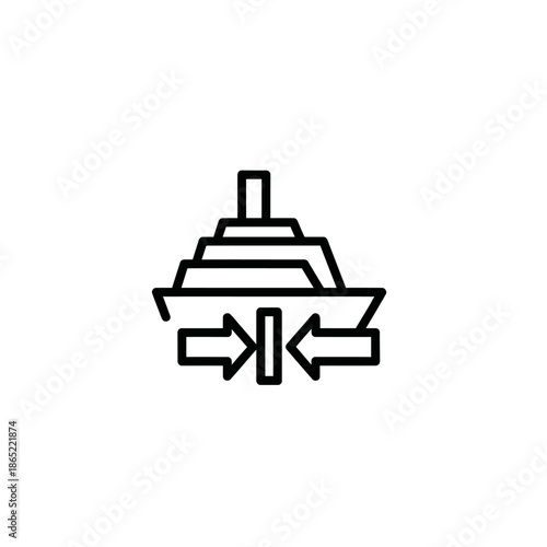 Minimalist Line Icon of a Submarine with Directional Arrows for Navigation
