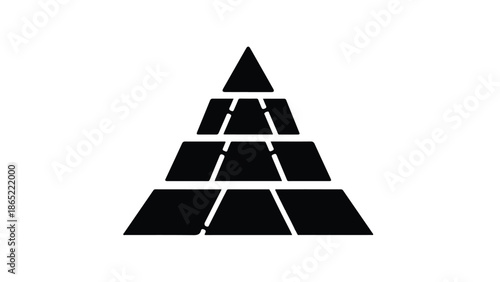 Geometric pyramid shape made of rectangular blocks on white background, simple abstract design element for business finance education concepts