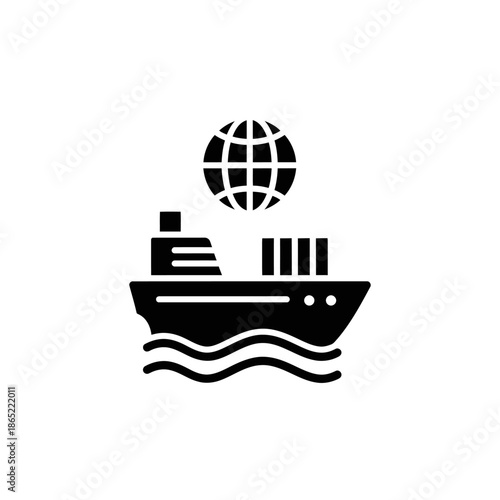Minimalist Ship Icon with Globe Symbol for Global Trade and Maritime Industry
