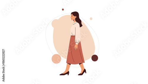 Woman Walking Confidently, Minimalist Illustration, Business Professional, Modern Style