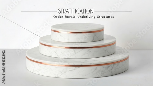 Three Polished Marble Tiers Showing Stratification and Underlying Structures with Copper Bands