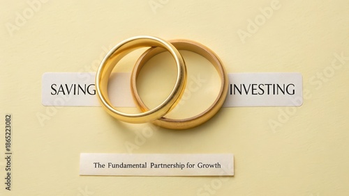 Two golden wedding rings intertwined on a paper strip stating 