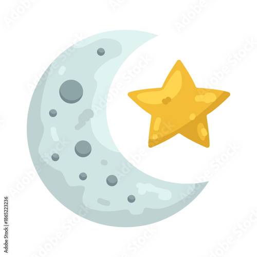 Illustration of Crescent Moon and Star  