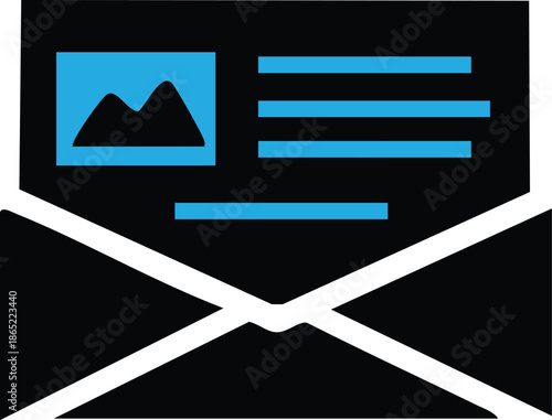 Email marketing illustration of a message with a picture and text, representing communication and digital content delivery