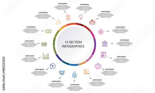 Collection of vector circle chart infographic templates for presentations, advertising, layouts, annual reports. 7 options, steps, parts	