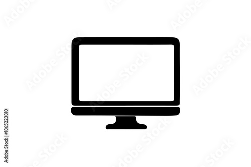 Black computer monitor icon isolated on white background, display screen vector