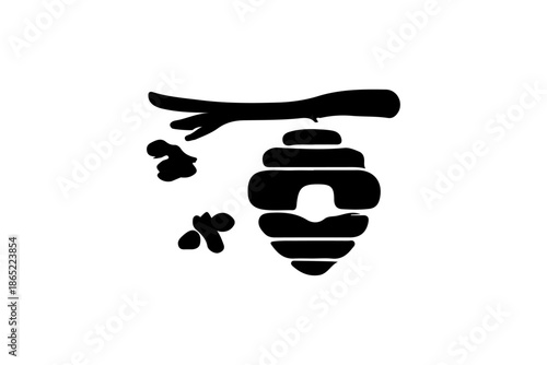 Black honey dipper and honeycomb icon isolated on white background, food vector