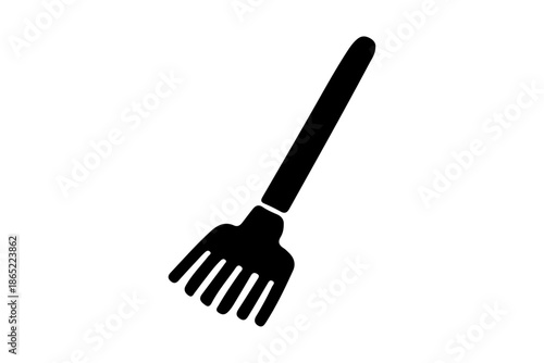 Black garden rake icon isolated on white background, gardening tool vector