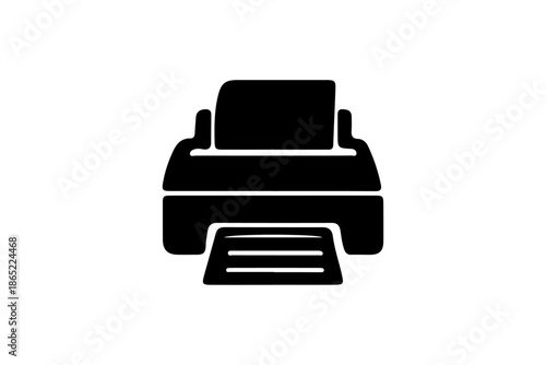 Black printer icon isolated on white background, office equipment vector