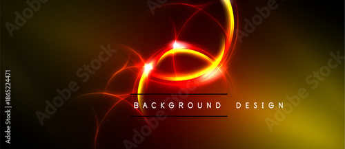 Abstract background features vibrant red swirls, glowing lines. Dark tones contrast bright energy, creating dynamic visual effect.