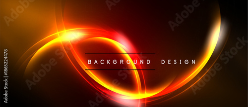 Bright orange, red curves create abstract design. Dark background emphasizes glowing lines, modern aesthetic.