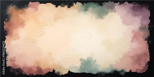 A beautiful abstract watercolor landscape captures a vintage grunge background with dark storm clouds and sunlight breaking over a mountain at sunset