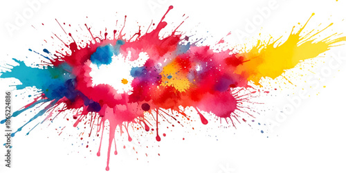 Colorful rainbow Holi paint color powder splash explosion isolated in transparent background