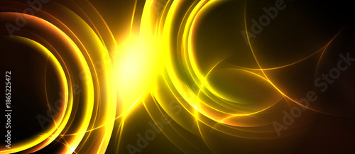 Bright yellow energy flows, swirling patterns dominate dark background. Intense light creates dynamic visual effect.