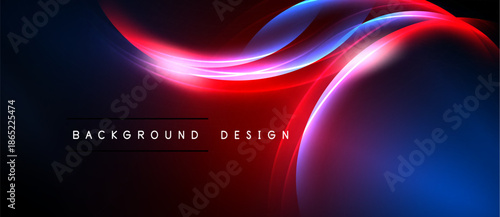 Abstract waves, vibrant colors, dynamic flow. Red, blue, pink hues create modern background design. Smooth gradients, elegant curves.