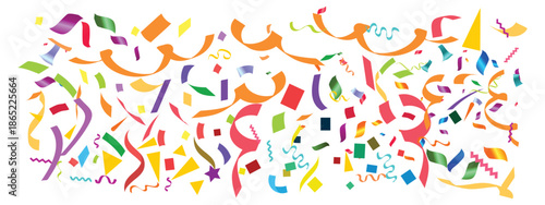 Colorful vector confetti on transparent background, festive celebration decoration for party, birthday and holiday design. background design vector. 