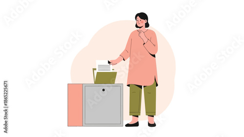 Woman Organizing Files in Filing Cabinet, Business Administration Concept